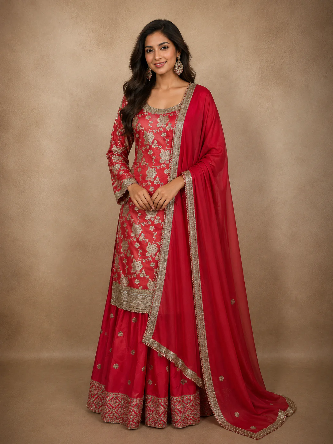 Vibrant Rani Pink Floral Zari Woven Design Tissue Banarasi Silk Lehenga wit Dupatta